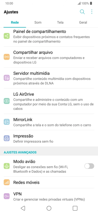 Pressione Redes móveis. Pressione Redes móveis.