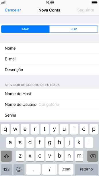 Pressione Nome de Usuário, e digite o nome de usuário da sua conta e-mail. Pressione Nome de Usuário, e digite o nome de usuário da sua conta e-mail.