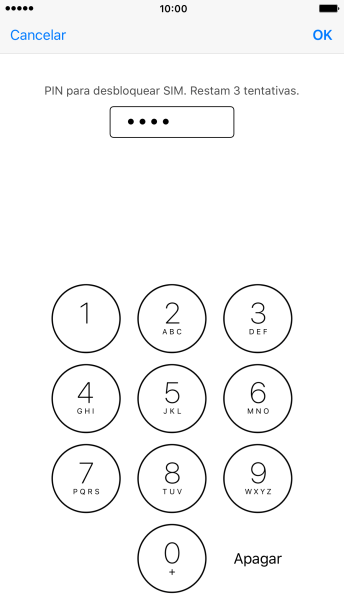 Digite um código PIN de quatro cifras e pressione OK. O código PIN padrão é 1010. Digite um código PIN de quatro cifras e pressione OK. O código PIN padrão é 1010.