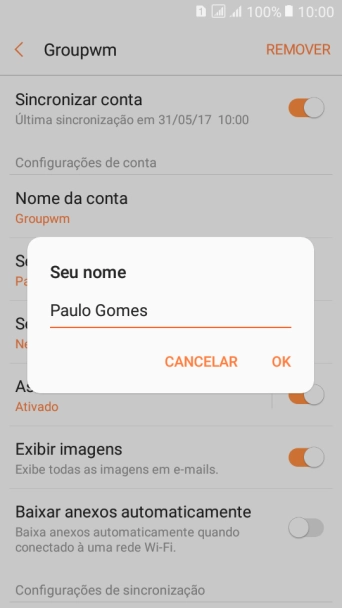 Digite o nome do remetente, e pressione OK. Digite o nome do remetente, e pressione OK.