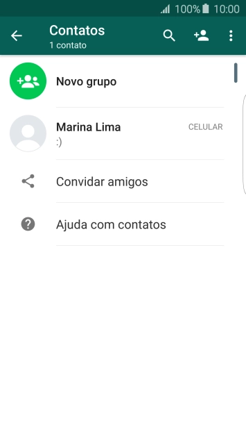 Pressione o ícone de busca, e digite as primeiras letras do nome do contato. Pressione o ícone de busca, e digite as primeiras letras do nome do contato.