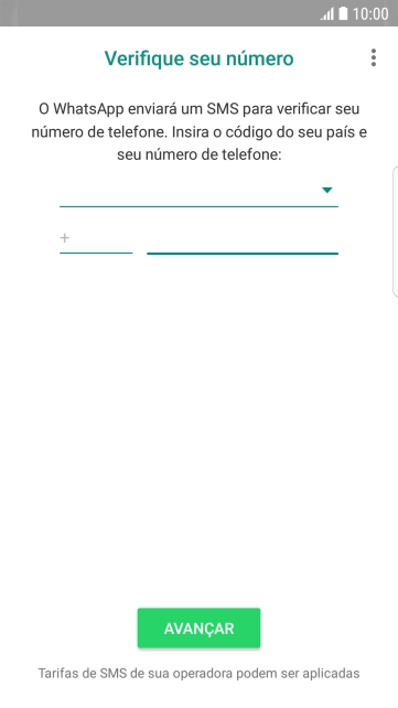 Pressione AVANÇAR. Aguarde até que o celular receba uma SMS para confirmar seu número de telefone. Pressione AVANÇAR. Aguarde até que o celular receba uma SMS para confirmar seu número de telefone.