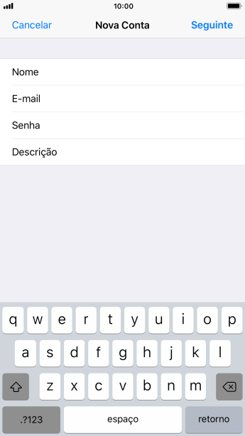 Pressione Descrição, e digite o nome da conta de e-mail. Pressione Descrição, e digite o nome da conta de e-mail.