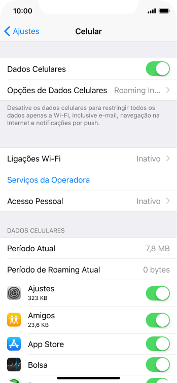 Pressione Opções de Dados Celulares. Pressione Opções de Dados Celulares.