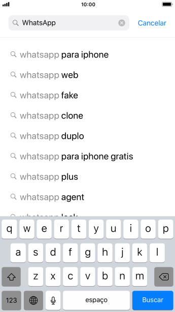 Digite WhatsApp, e pressione Buscar. Digite WhatsApp, e pressione Buscar.
