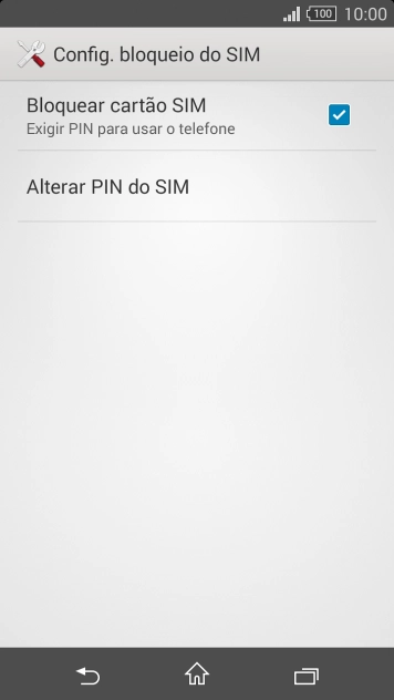 Pressione Bloquear cartão SIM para ativar ou desativar a função. Pressione Bloquear cartão SIM para ativar ou desativar a função.
