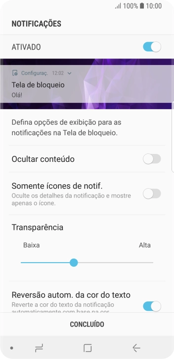 Pressione o indicador ao lado das configurações desejadas. Pressione o indicador ao lado das configurações desejadas.