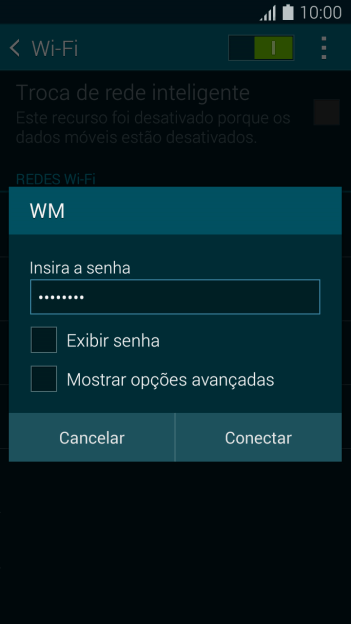 Digite a senha da sua conta da rede Wi-Fi, e pressione Conectar. Digite a senha da sua conta da rede Wi-Fi, e pressione Conectar.