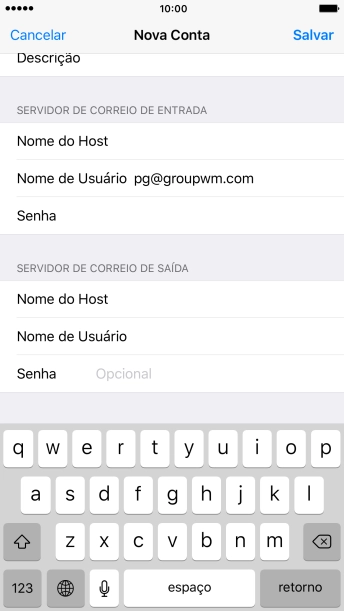 Pressione Senha e digite a senha da sua conta e-mail. Pressione Senha e digite a senha da sua conta e-mail.
