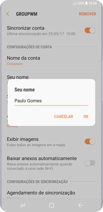 Digite o nome do remetente, e pressione OK. Digite o nome do remetente, e pressione OK.
