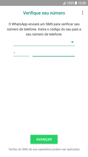 Pressione AVANÇAR. Aguarde até que o celular receba uma SMS para confirmar seu número de telefone. Pressione AVANÇAR. Aguarde até que o celular receba uma SMS para confirmar seu número de telefone.