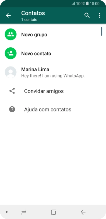 Pressione o ícone de busca, e digite as primeiras letras do nome do contato. Pressione o ícone de busca, e digite as primeiras letras do nome do contato.
