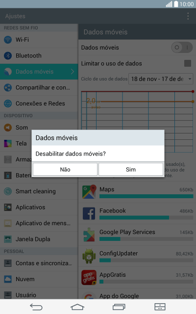 Se você ativar os dados celulares, deve pressionar Sim. Se você ativar os dados celulares, deve pressionar Sim.