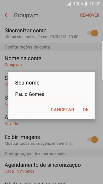 Digite o nome do remetente, e pressione OK. Digite o nome do remetente, e pressione OK.