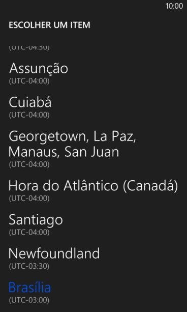 Pressione o fuso horário desejado. Pressione o fuso horário desejado.