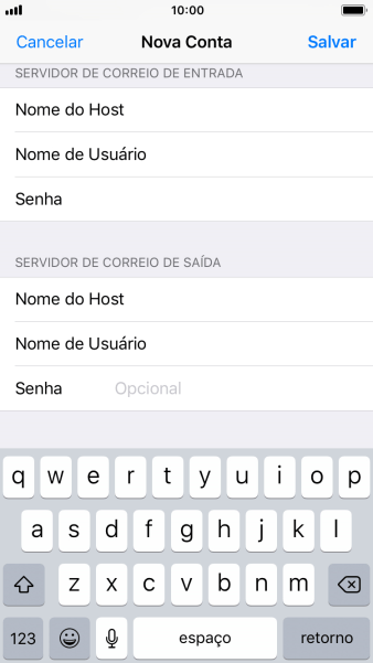 Pressione Senha e digite a senha da sua conta e-mail. Pressione Senha e digite a senha da sua conta e-mail.