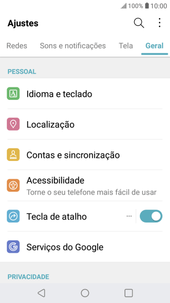 Pressione Serviços do Google. Pressione Serviços do Google.