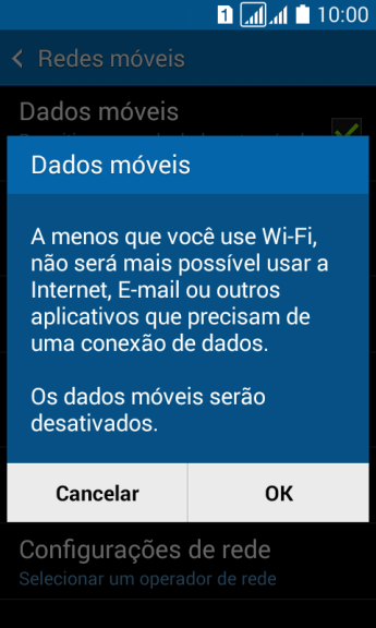 Se você desativar os dados móveis, deve pressionar OK. Se você desativar os dados móveis, deve pressionar OK.