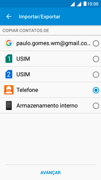 Pressione AVANÇAR. Pressione AVANÇAR.