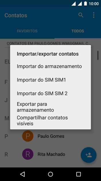 Pressione Importar do SIM . Pressione Importar do SIM .