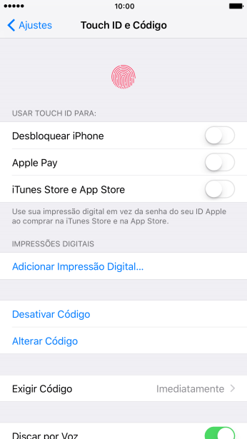 Pressione Desativar Código, e digite o código de bloqueio do celular. Pressione Desativar Código, e digite o código de bloqueio do celular.