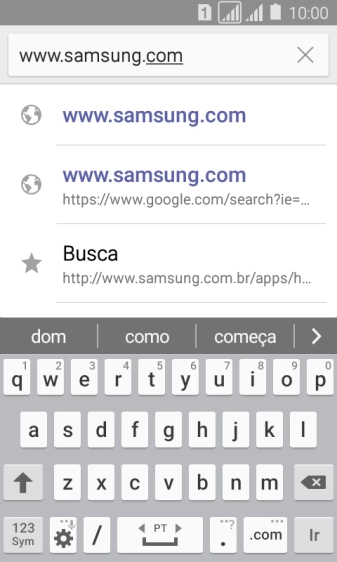 Digite o endereço da página desejada, e pressione Ir. Digite o endereço da página desejada, e pressione Ir.