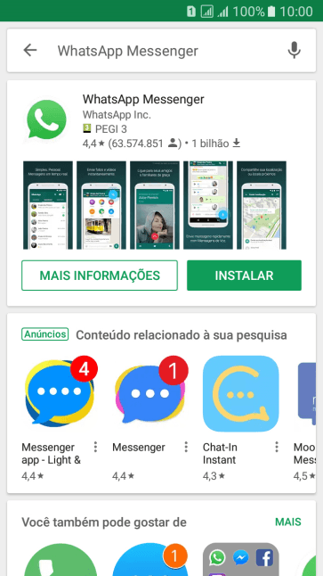 Pressione WhatsApp Messenger. Pressione WhatsApp Messenger.