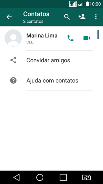 Pressione o ícone de busca, e digite as primeiras letras do nome do contato. Pressione o ícone de busca, e digite as primeiras letras do nome do contato.