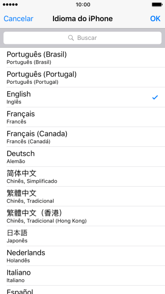 Pressione OK, e siga as indicações da tela para mudar de idioma. Pressione OK, e siga as indicações da tela para mudar de idioma.
