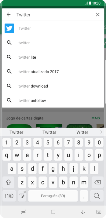 Digite Twitter e pressione o ícone de busca. Digite Twitter e pressione o ícone de busca.