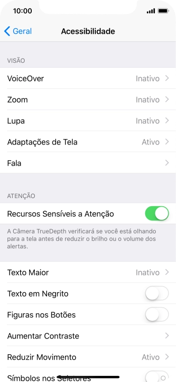 Pressione Fala, e siga as indicações da tela para selecionar as configurações desejadas. Pressione Fala, e siga as indicações da tela para selecionar as configurações desejadas.