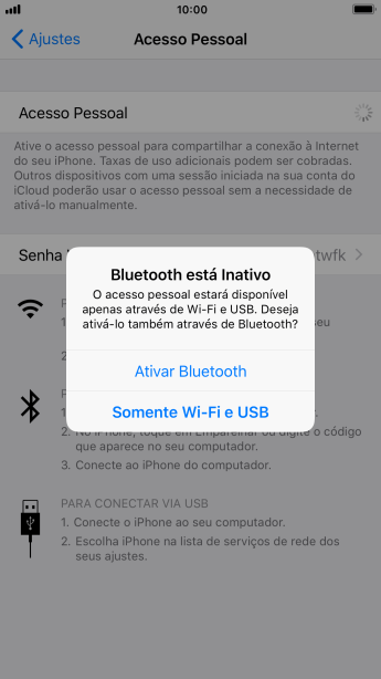 Se o Wi-Fi estiver ativado você deve pressionar Somente Wi-Fi e USB. Se o Wi-Fi estiver ativado você deve pressionar Somente Wi-Fi e USB.