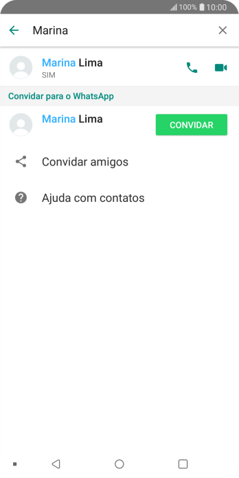 Pressione o ícone de chamada de voz para realizar uma chamada de voz para o contato. Pressione o ícone de chamada de voz para realizar uma chamada de voz para o contato.
