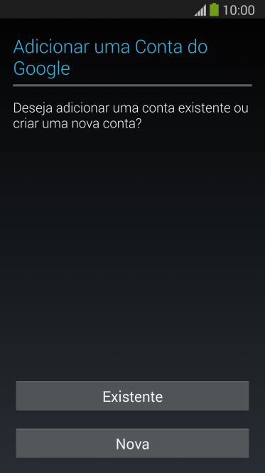 Se você não tiver uma conta Google, deve pressionar Nova, e seguir as instruções da tela para instalar uma conta. Se você não tiver uma conta Google, deve pressionar Nova, e seguir as instruções da tela para instalar uma conta.