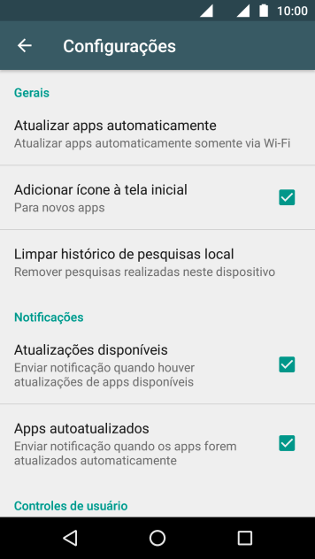 Pressione Atualizar apps automaticamente. Pressione Atualizar apps automaticamente.