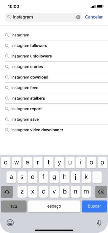 Digite Instagram, e pressione Buscar. Digite Instagram, e pressione Buscar.