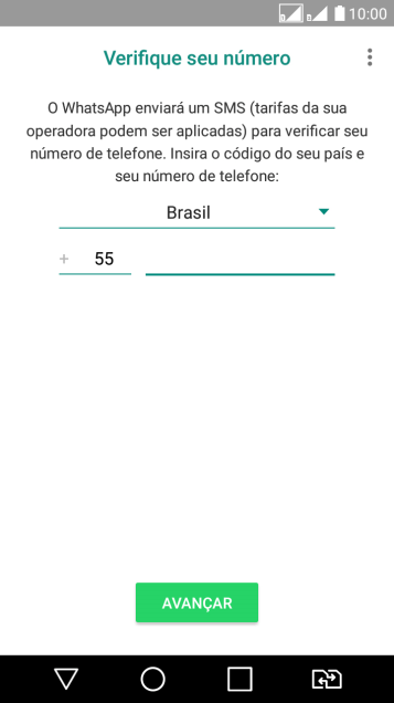 Pressione Avançar. Aguarde até que o celular receba uma SMS para confirmar seu número de telefone. Pressione Avançar. Aguarde até que o celular receba uma SMS para confirmar seu número de telefone.