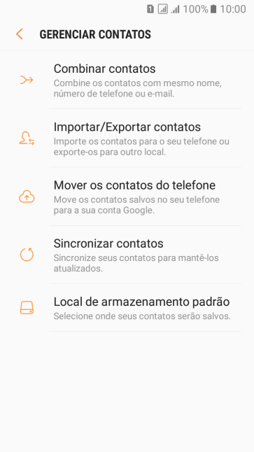 Pressione Importar/Exportar contatos. Pressione Importar/Exportar contatos.