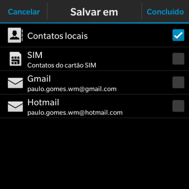 Pressione Contatos locais para salvar o contato na agenda de telefone do celular. Pressione Contatos locais para salvar o contato na agenda de telefone do celular.