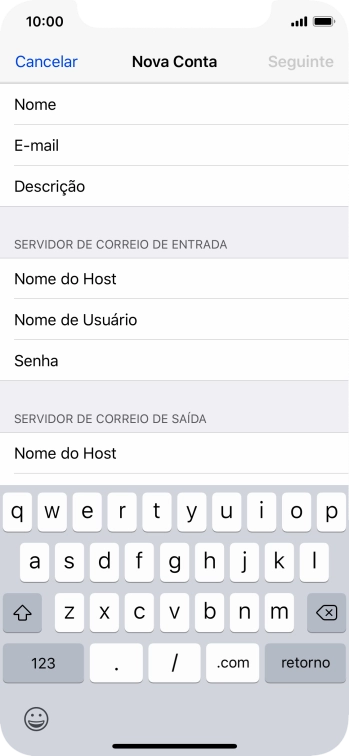 Pressione Nome de Usuário, e digite o nome de usuário da sua conta e-mail. Pressione Nome de Usuário, e digite o nome de usuário da sua conta e-mail.