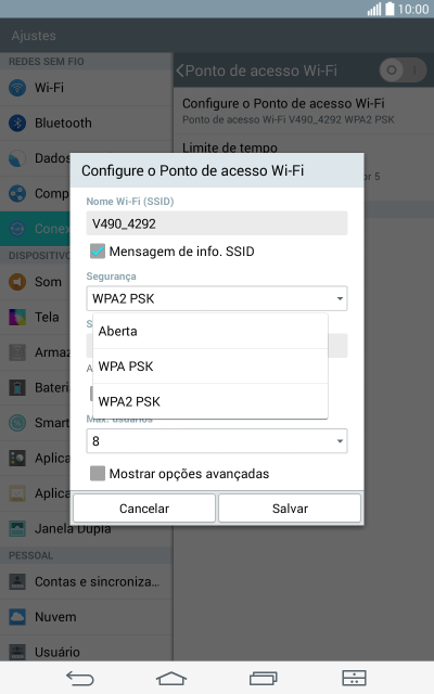 Pressione WPA2 PSK para proteger seu Roteador Wi-Fi com uma senha. Pressione WPA2 PSK para proteger seu Roteador Wi-Fi com uma senha.