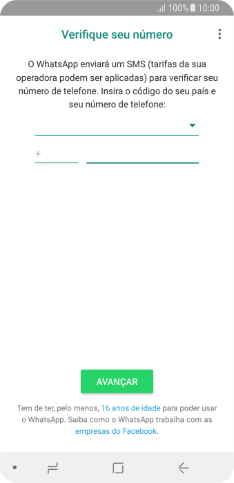 Pressione AVANÇAR. Aguarde até que o celular receba uma SMS para confirmar seu número de telefone. Pressione AVANÇAR. Aguarde até que o celular receba uma SMS para confirmar seu número de telefone.