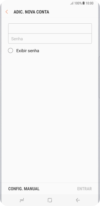 Pressione Senha e digite a senha da sua conta e-mail. Pressione Senha e digite a senha da sua conta e-mail.