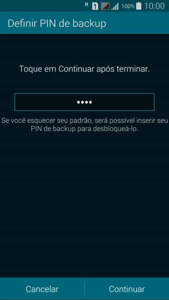 Digite um código PIN de quatro cifras e pressione Continuar. Digite um código PIN de quatro cifras e pressione Continuar.
