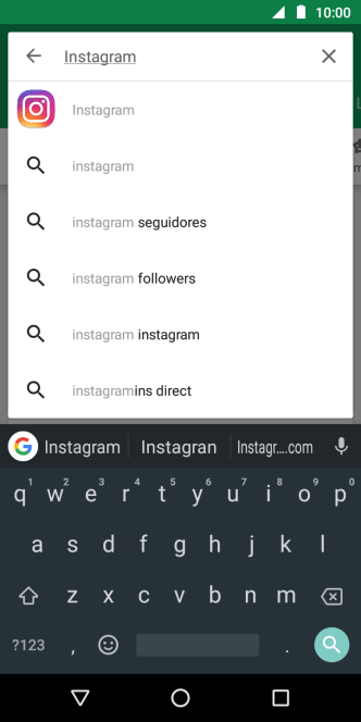Digite Instagram, e pressione o ícone de busca. Digite Instagram, e pressione o ícone de busca.