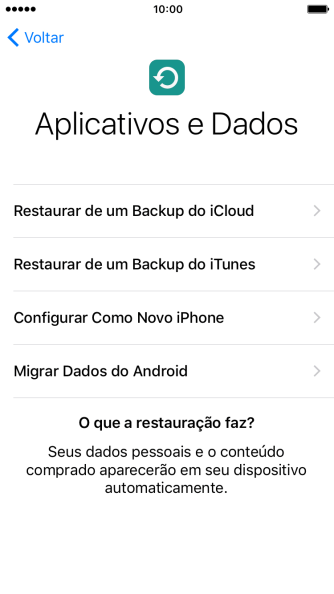 Pressione Restaurar de um Backup do iCloud. Pressione Restaurar de um Backup do iCloud.