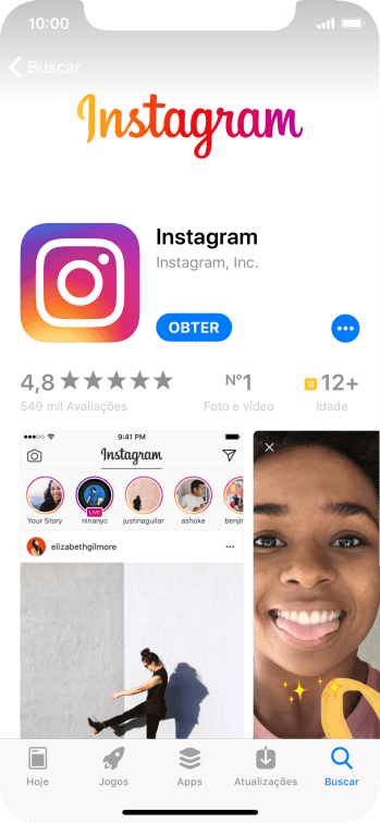 Pressione OBTER, e siga as indicações da tela para instalar o app. Pressione OBTER, e siga as indicações da tela para instalar o app.