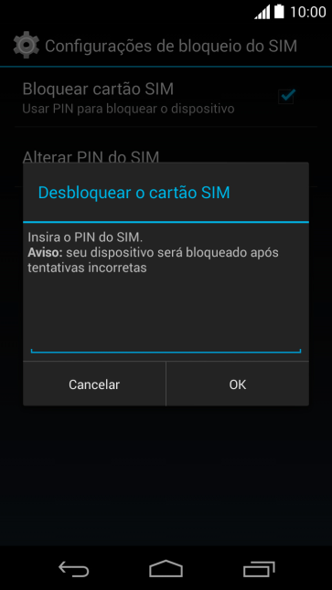Digite um código PIN de quatro cifras e pressione OK. O código PIN padrão é 1010. Digite um código PIN de quatro cifras e pressione OK. O código PIN padrão é 1010.