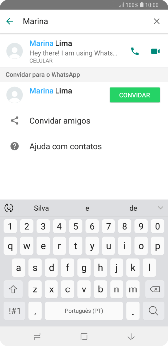 Pressione o ícone de chamada de voz para realizar uma chamada de voz para o contato. Pressione o ícone de chamada de voz para realizar uma chamada de voz para o contato.