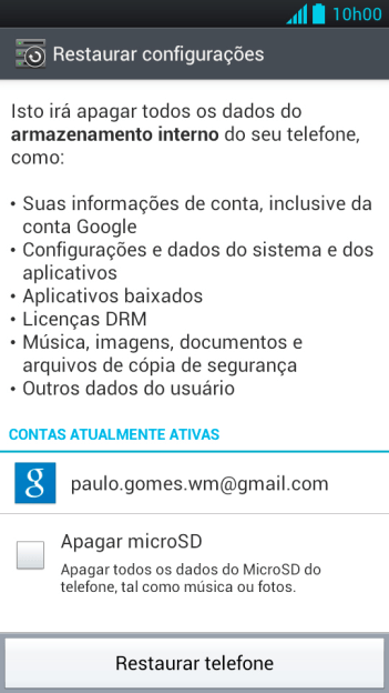 Pressione Restaurar telefone. Pressione Restaurar telefone.